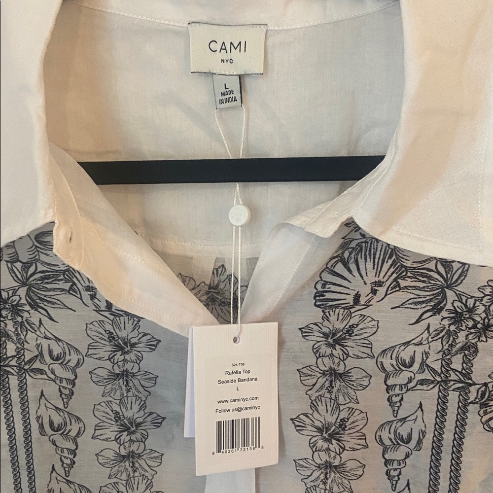 NWT Cami NYC Rafella Top Seaside Bandana Print Sheer Button Down Shirt Size L - Picture 3 of 6